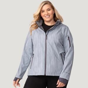 Free Country Women's Plus Aeris II Softshell Jacket Gray, Fleece Lined, 2X EUC